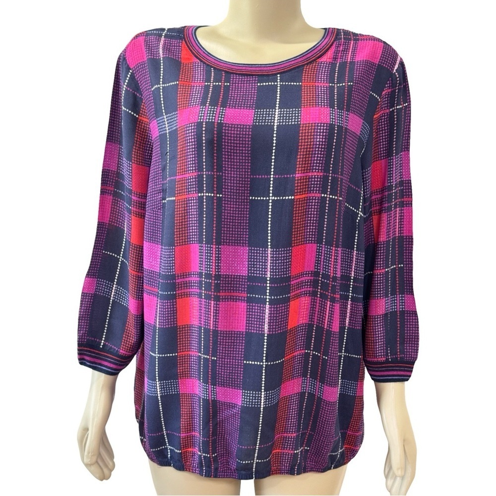 Rabe Magrnta, Navy & Red Check Print Top.